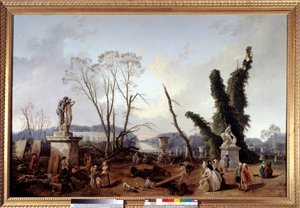 Le Carpet Vert på tidspunktet for hogst av trær vinteren 1774-1775 i hagene i Versailles (i forgrunnen, kong Louis XVI og dronning Marie-Antoinette). Det grønne teppet kalles også den kongelige allee. Maleri av Hubert Robert (1733-1808 av Hubert Robert