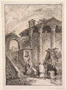 Kvelder i Roma: Det gamle tempelet av Hubert Robert