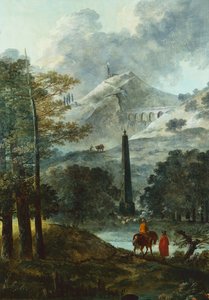 Fjelllandskap med en obelisk (olje på lerret) av Hubert Robert