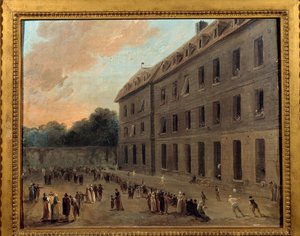 Rekreasjon av fanger i Saint Lazare: ballongdelen Maleri av Hubert Robert (1733-1808) 1794 Søn. 0,33x0,41 m Paris, Musee Carnavalet av Hubert Robert