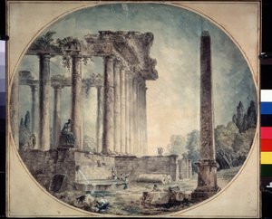 ""Ancient Ruins and Obelisk"" Akvarell av Hubert Robert (1733-1808) 1776 State A. Pushkin Museum of Fine Arts, Moskva, Russland av Hubert Robert