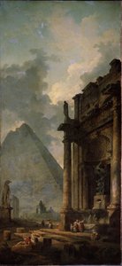 Ruiner med pyramide. Maleri av Hubert Robert (1733-1808), olje på lerret av Hubert Robert