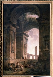 Ruiner med en obelisk. Maleri av Hubert Robert (1733-1808), olje på lerret av Hubert Robert