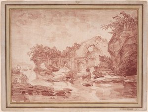 Ruiner ved havet nær Napoli: «Scola di Virgilio» av Hubert Robert