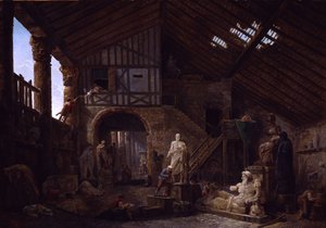 Atelieret til en restaurator av antikviteter i Roma av Hubert Robert