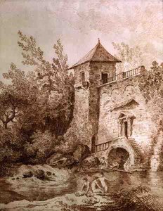 The Bathers (sanguine på papir) av Hubert Robert