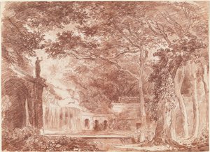 Den ovale fontenen i hagen til Villa d'Este, Tivoli av Hubert Robert
