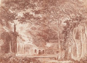 Den ovale fontenen i hagene til Villa d#39;Este, Tivoli av Hubert Robert