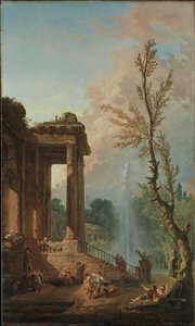 Søylegangen ved en herregård på landet av Hubert Robert