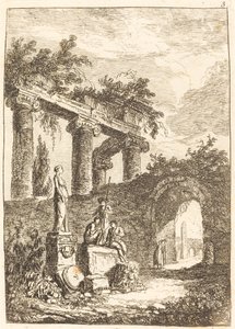 Statuen før ruinene av Hubert Robert