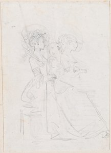 To sittende kvinner med mannlig figur mellom seg [verso] av Hubert Robert