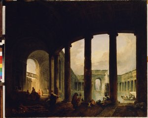 ""Et basseng omgitt av en søylegang"" (Pool Surrounded by a Colonnade (Villa Giulia?)) Dette kan være Villa Giulia i Roma. Maleri av Hubert Robert (1733-1808) Eremitagemuseet St. Petersburg av Hubert Robert