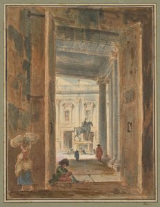 Utsikt over Campidoglio med statuen av Marcus Aurelius av Hubert Robert