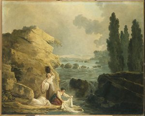 Washerwomen ved en Cascade av Hubert Robert