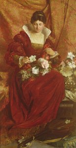 En dame som ordner blomster av Hubert von Herkomer