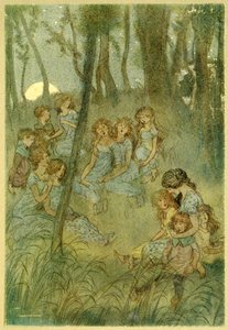 Og nattlige engfeer, se du synger, fra The Merry Wives of Windsor, pub. 1910 av Hugh Thomson