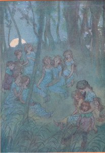 Og nattlige engfeer, se du synger, illustrasjon fra The Merry Wives of Windsor, 1910 av Hugh Thomson