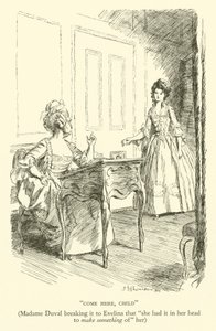 Kom hit, barn, Madame Duval og forteller Evelina at "hun hadde det i hodet å gjøre noe ut av" henne (gravering)