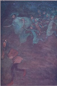 Gå inn på Sir Hugh Evans, Anne Page og de andre, illustrasjon fra The Merry Wives of Windsor, 1910 av Hugh Thomson