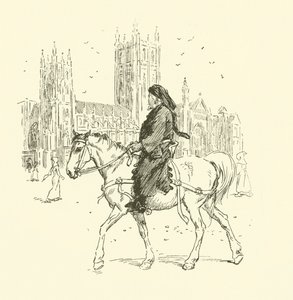 Geoffrey Chaucer på hesteryggen (litho) av Hugh Thomson