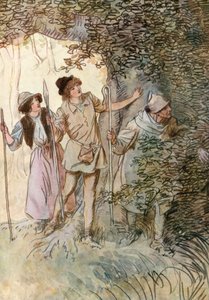 Illustrasjon for Shakespeares As You Like It (farge litho) av Hugh Thomson