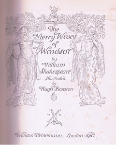 Tittelsidedesign, illustrasjon fra The Merry Wives of Windsor, 1910 av Hugh Thomson