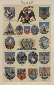Våpenskjold fra land i Amerika (farge litho) av Hugo Gerard (after) Strohl