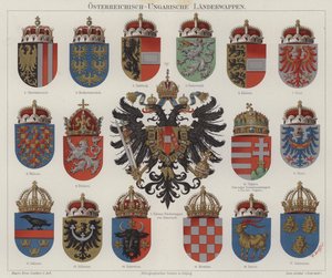Våpenskjold fra det østerriksk-ungarske riket (farge litho) av Hugo Gerard (after) Strohl