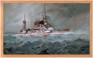 SMS Linienschiff Brandenburg (våpenskjold rød ørn på hvitt skjold, SMS Wörth = svart keiserørn på gullskjold)