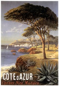 Plakat som reklamerer for Cote d"Azur - Cannes, Nice, Monaco, ca. 1900
