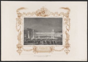 Kveldsfest for studentene, 1836 Partiet til H.H. Studenter i hagen av C. van Leeuwen / Evening of the 14 Juny 1836 (tittel på objekt) Plater for feiringen av det andre hundreårsjubileet til Utrechtsche Hogeschool, 1836 (serietittel)