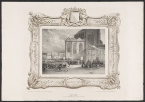 Prosesjon fra rådhuset til akademibygningen, 1836 Himmelfart fra rådhuset til akademiet (tittel på objekt) Plater for feiringen av det andre hundreårsjubileet til Utrechtsche Hogeschool, 1836 (serietittel) av Huib van Hove Bz