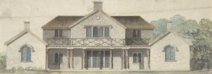 Design for en hytte Ornée i tudoresk stil, sent på 1700- og tidlig på 1800-tallet. av Humphry Repton