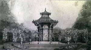 Design for en voliere og pergola i kinesisk stil av Humphry Repton
