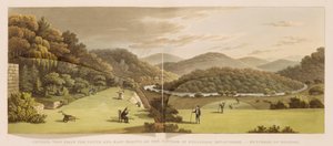 Generelt utsikt fra sør- og østfronten av hytten i Endsleigh, Devon (før) fra "Fragmenter om teori og praksis for landskapshagearbeid", pub. 1816 (farge litho) (se også 103914) av Humphry Repton