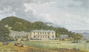Sørfront med vestfront i perspektiv, fra Red Book for Antony House, ca. 1812
