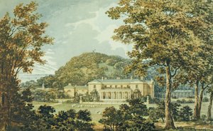 Sørfronten med østfronten i perspektiv, fra den røde boken for Antony House, ca. 1812 av Humphry Repton