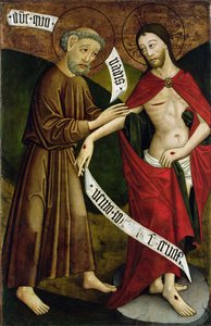 Kristus og St. Thomas, panel av den tidligere høyaltertavlen til kirken Saint Peter og Saint Paul i Csíksomlyó, ca. 1480 (eggtempera på panel)