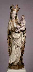 Jomfruen og barnet fra kirken Saint Philip og Saint James i Toporc, ca. 1420 (malt og forgylt tre) av Hungarian School