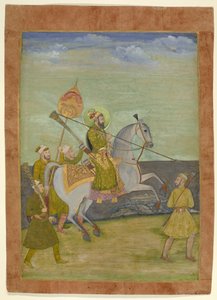 Ridesportrett av Bahadur Shah som en ung mann, Mughal, ca. 1690 (gouache med gull på papir) av Hunhar I (attr. to)