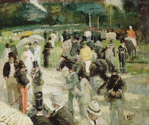 Racing på Longchamp (olje på lerret) av Hurst Balmford