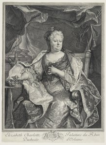 Elizabeth Charlotte Palatine du Rhin, hertuginne av Orleans, Eng. Charles Louis Simmoneau (1645-1728) av Hyacinthe Francois Rigaud