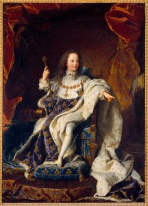 Portrett av Louis XV fem år gammelt barn i hellig drakt, konge av Frankrike (1710-1774). Maleri av Hyacinthe Rigaud (1659-1743)
