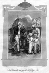 Lord Cornwallis 1738-1805 mottok sønnene til Tippoo Saib som gisler, 1816.