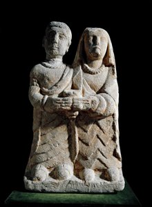 Iberisk kunst: statuett av et par som gir et tilbud. Skulptur fra Albacete, Spania. 4.-2. århundre f.Kr. Madrid, Nasjonalt arkeologisk museum