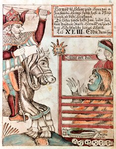 Hermod går over Sleipnir, farens berømte åttebeinte lader, ved sperreportene til kongeriket Hel av Icelandic School