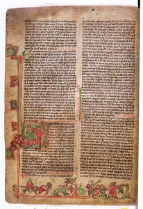 Historikert initial D i begynnelsen av The Saga of Olaf Tryggvason, fra Flateyjarbok (The Book of Flatey) sent på 1300-tallet av Icelandic School