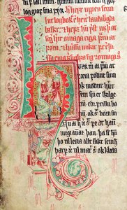 Historikert initial H, fra Skarosbok (The Book of Skard) ca.1350