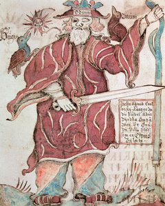 Odin, med sine to kråker, Hugin (tanke) og Munin (minne)