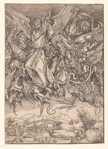 Archangels Fighting Dragons Kopier til Dürers Apocalypse (serietittel) av Ieronimus Greff von Frankfurt
